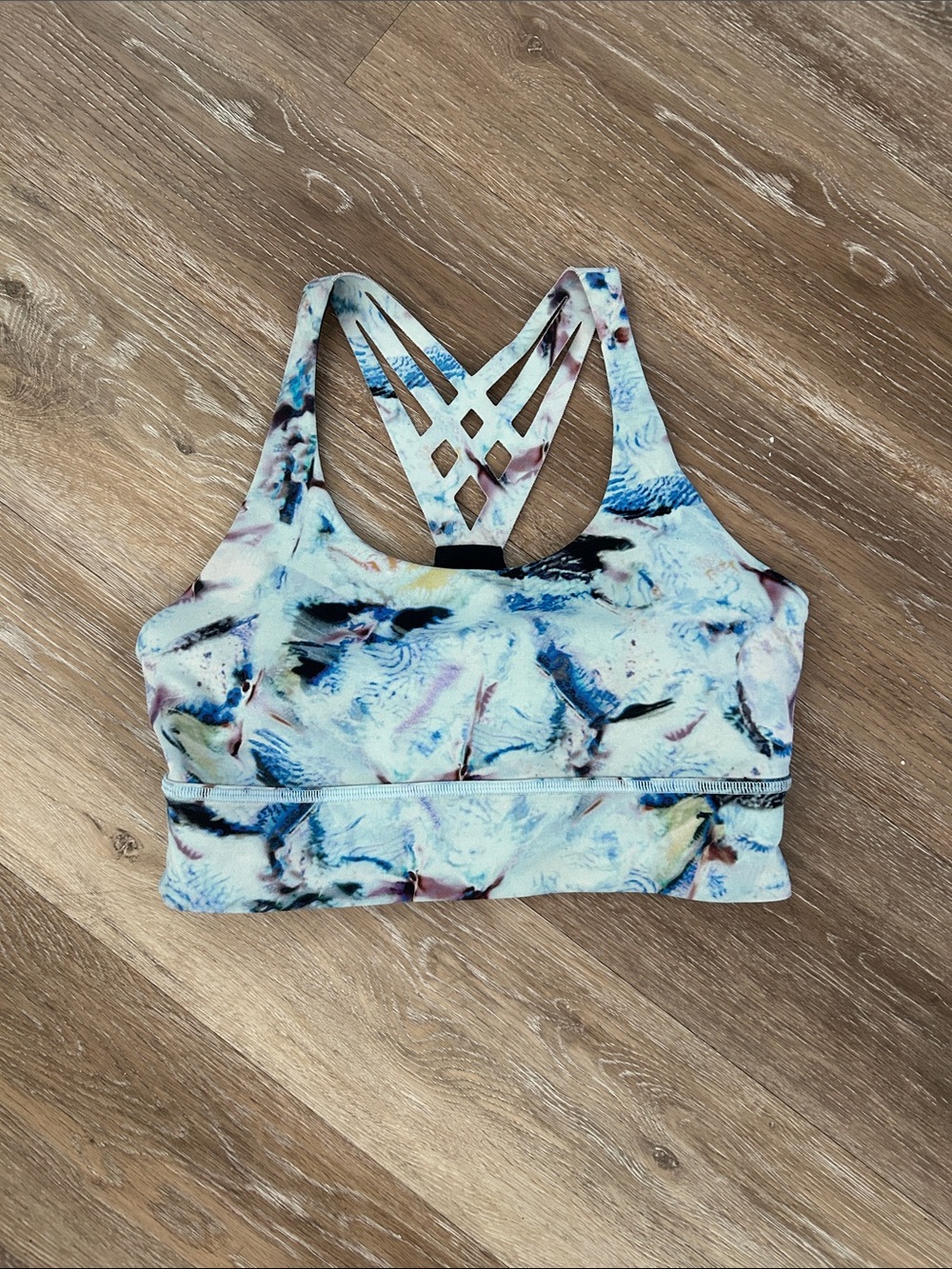 Lululemon Strappy Back Marble Print Sports Bra - Pastel Blues & Neutrals